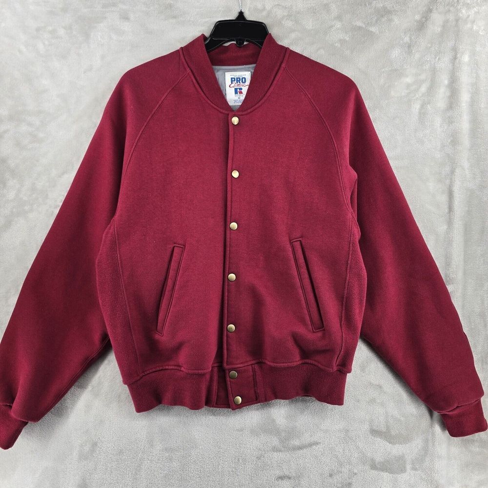 Vintage Russell Athletic Jacket Mens Medium Red Bomber Sweater Lined USA Made